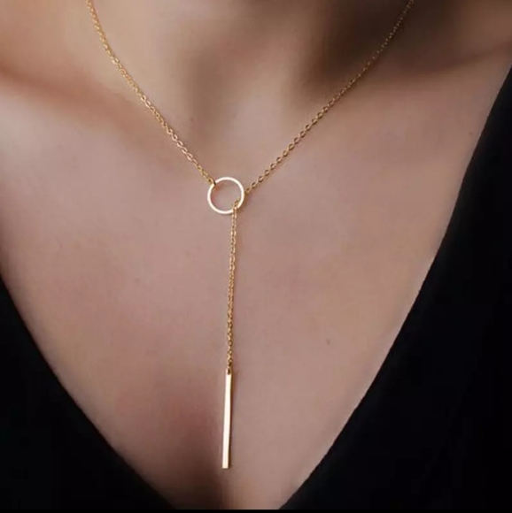 layering siple chain Necklace Jewelry - Y Shaped Chain Necklace Circle Bar Adjustable